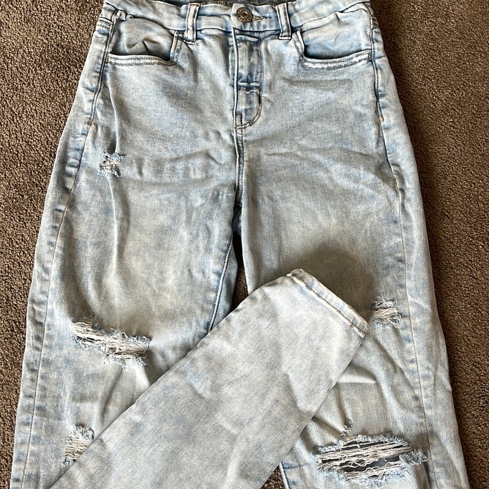 AE Next-Level Stretch Curvy High Rise Distressed Light Washed Jegging